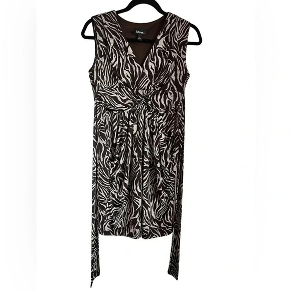 IZ Byer Dress Brown Zebra Print Sleeveless Dress w/Pockets Size L - Picture 1 of 7